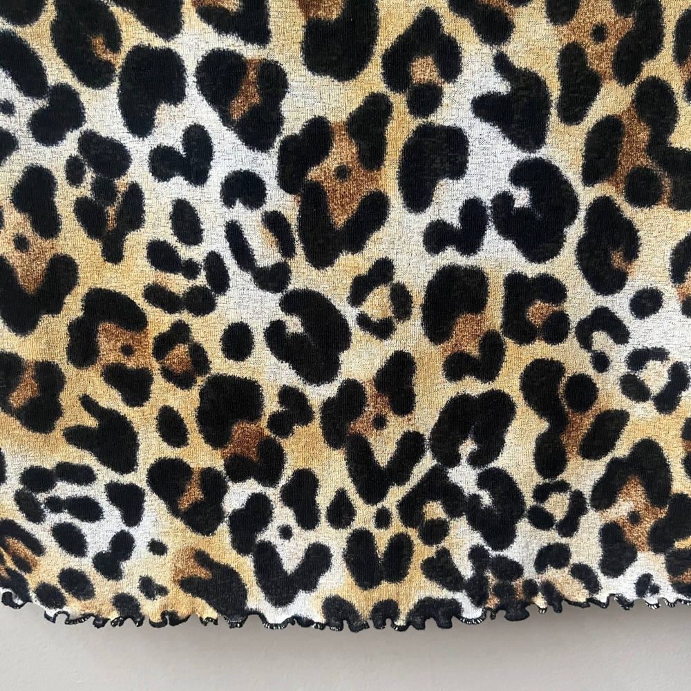 Vintage Y2K Leopard Print Top Women's Small Mesh Fitted Stretch Lettuce Hem - Picture 11 of 12
